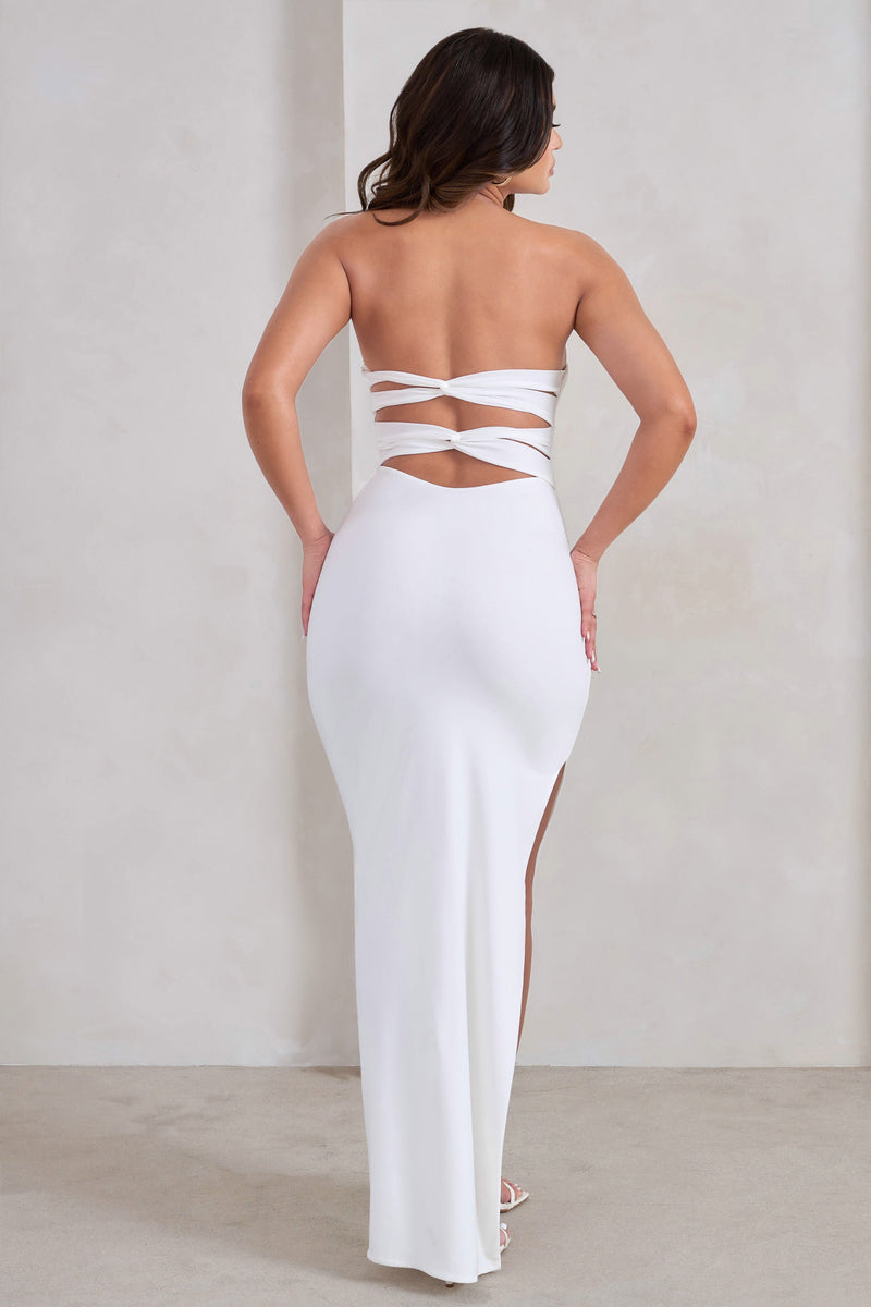 Manon | White Sweetheart Bandeau Maxi Dress With Thigh Split