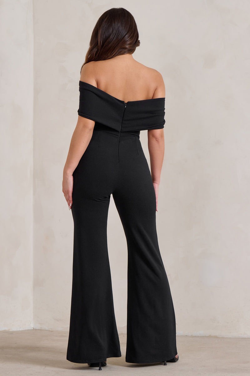 Zoey Black Bardot Bow Detail Jumpsuit Club L London USA