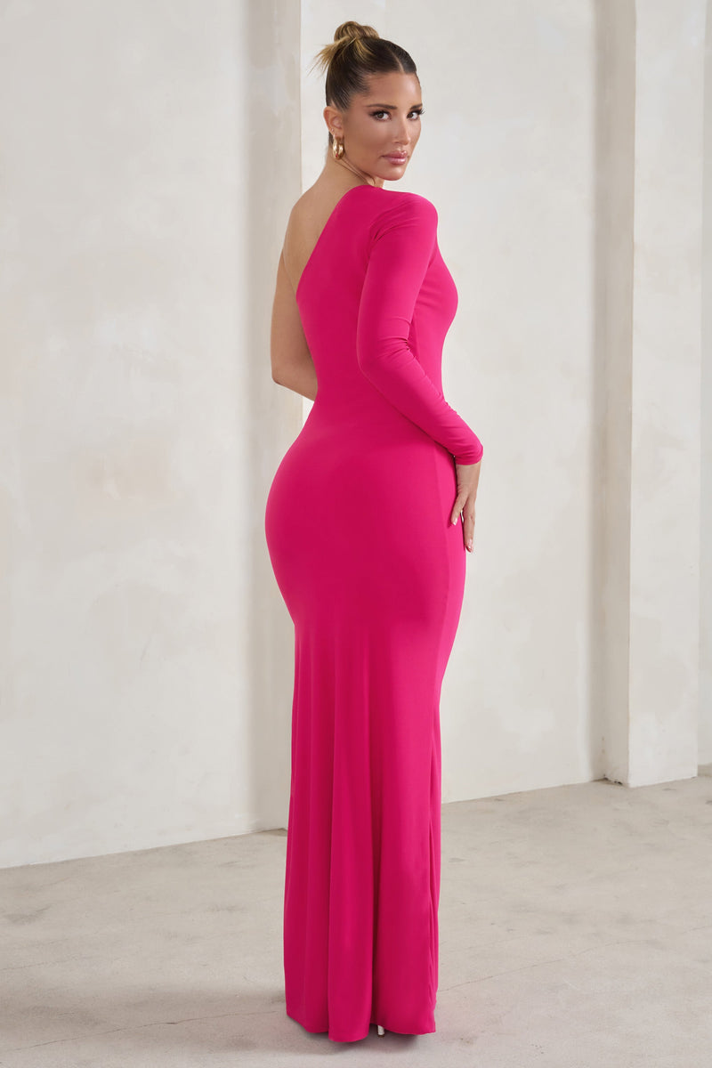 Melanie | Hot Pink One Shoulder Split Maxi Dress