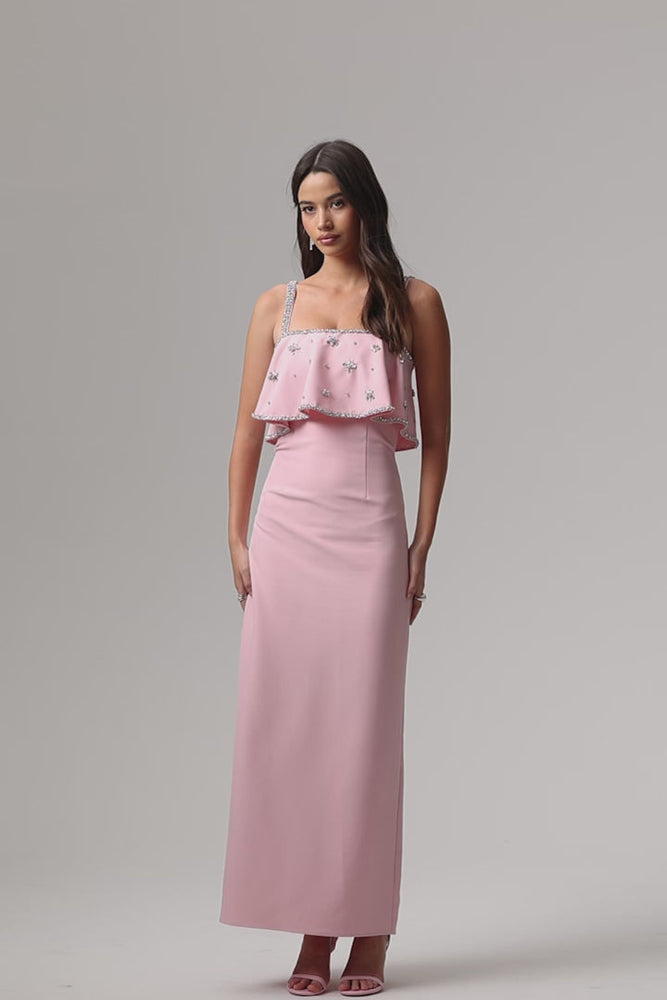Scarlet Pale Pink Square-Neck Embellished Maxi Dress – Club