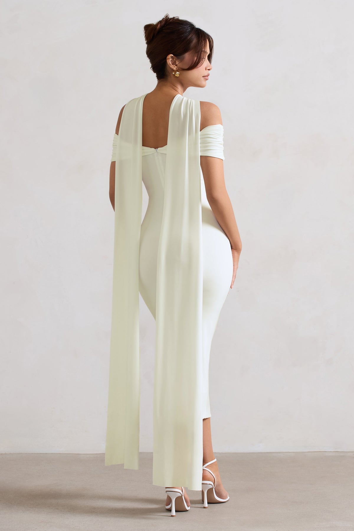 Galia | White Strappy Midi Dress With Drape