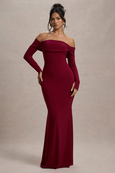chinese dress ladies Amaia Berry Bardot Long-Sleeve Maxi Dress – Club L London