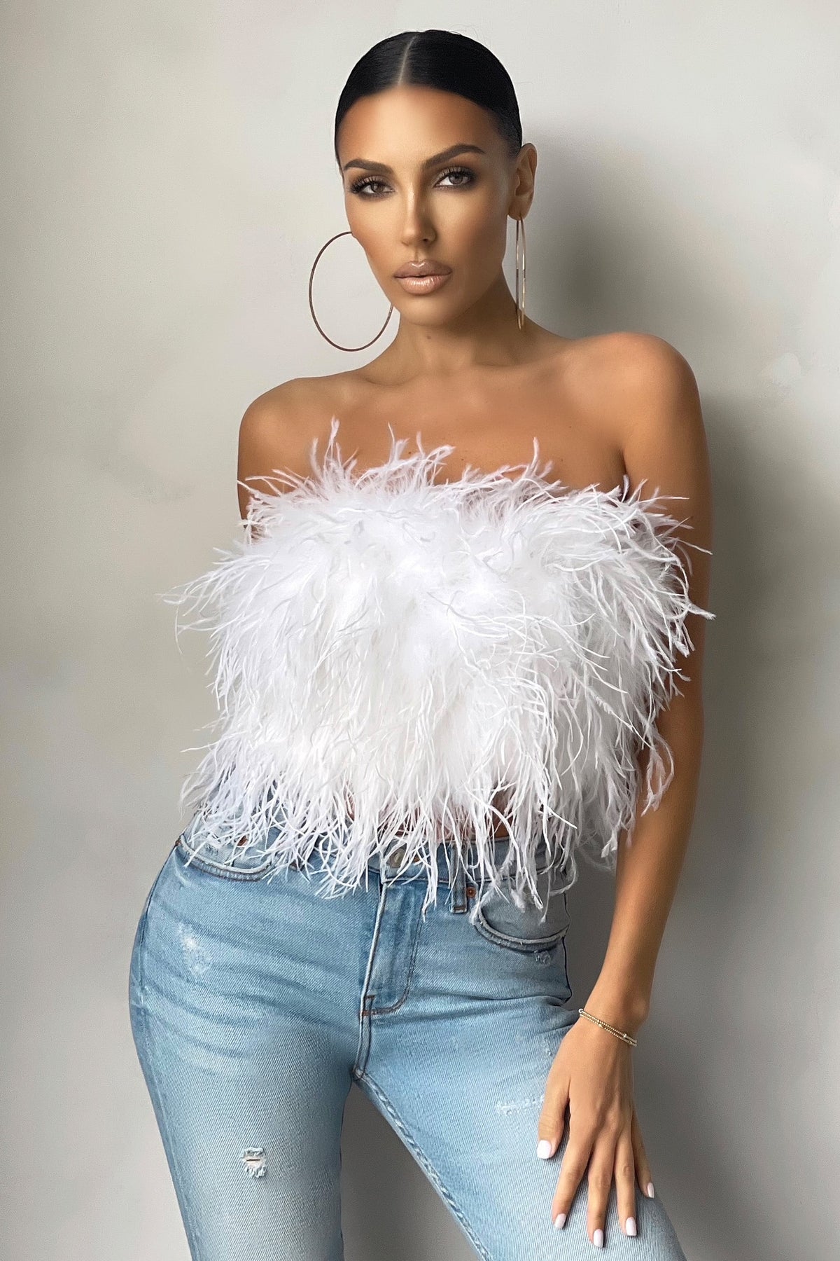 Dream Daze | White Feather Bandeau Crop Top