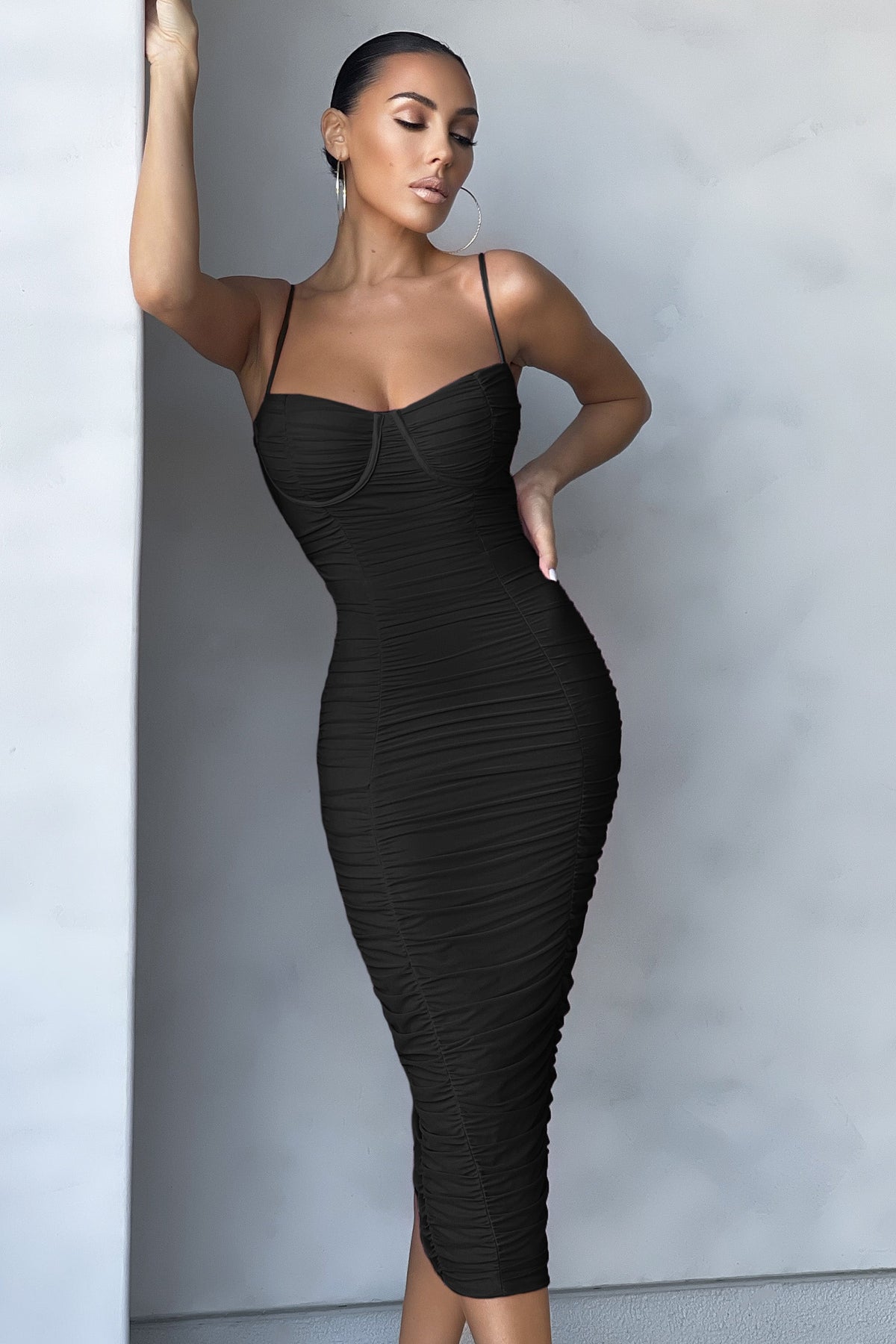 Nights Out with You Black Mesh Midi Bodycon Dress