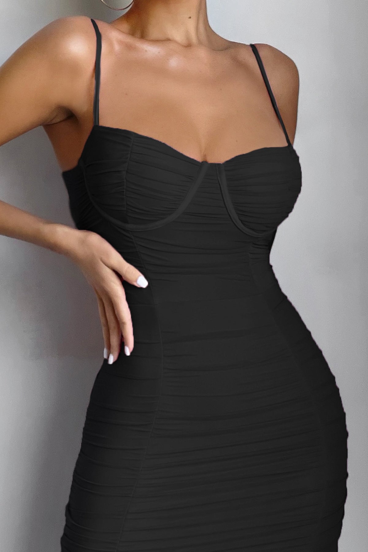 Real For That Mesh Corset Mid Dress - Black