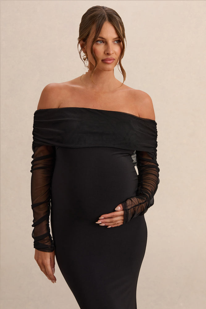 Pretty Perfect | Black Maternity Bardot-Neck Maxi Dress - UK 12 Black Pretty Perfect | Black Maternity Bardot-Neck Maxi Dress - UK 12 Black