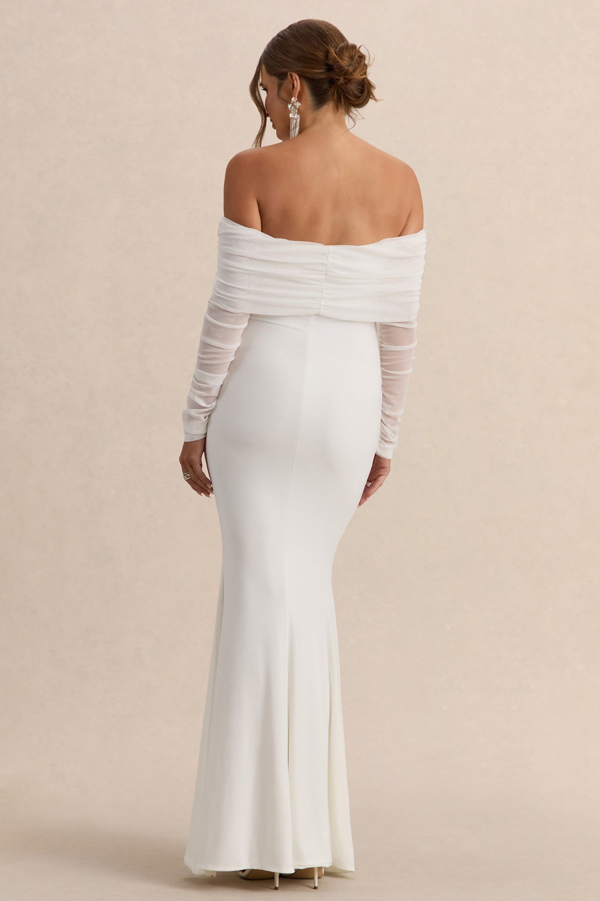 Pretty Perfect White Maternity Ruched Mesh Bardot Maxi Dress Club L London - USA Pretty Perfect White Maternity Ruched Mesh Bardot Maxi Dress Club L London - USA