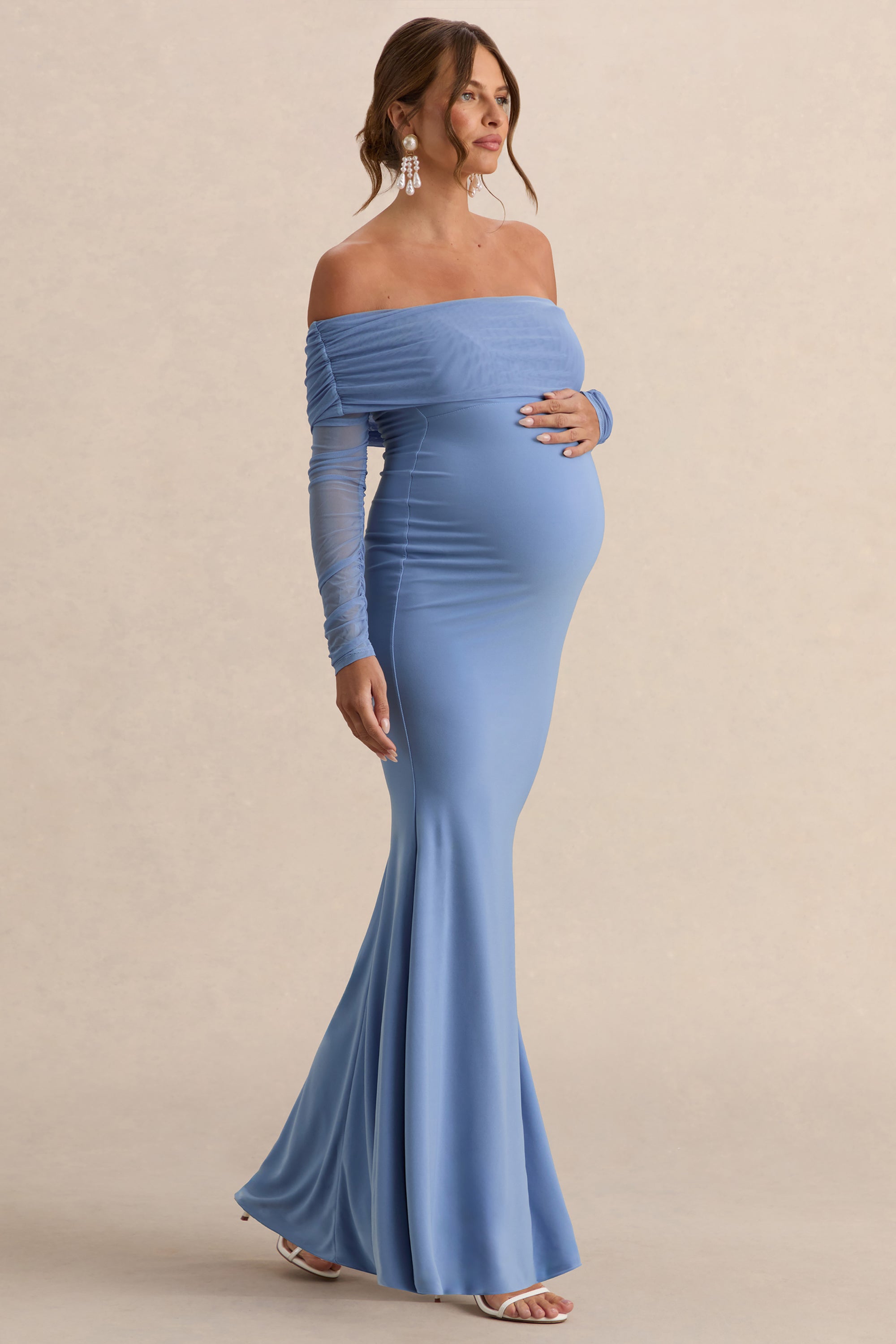 blue maternity wrap dress Royal Blue Chiffon Short Sleeve Wrap V-Neck Front Slit Maternity Maxi PinkBlush