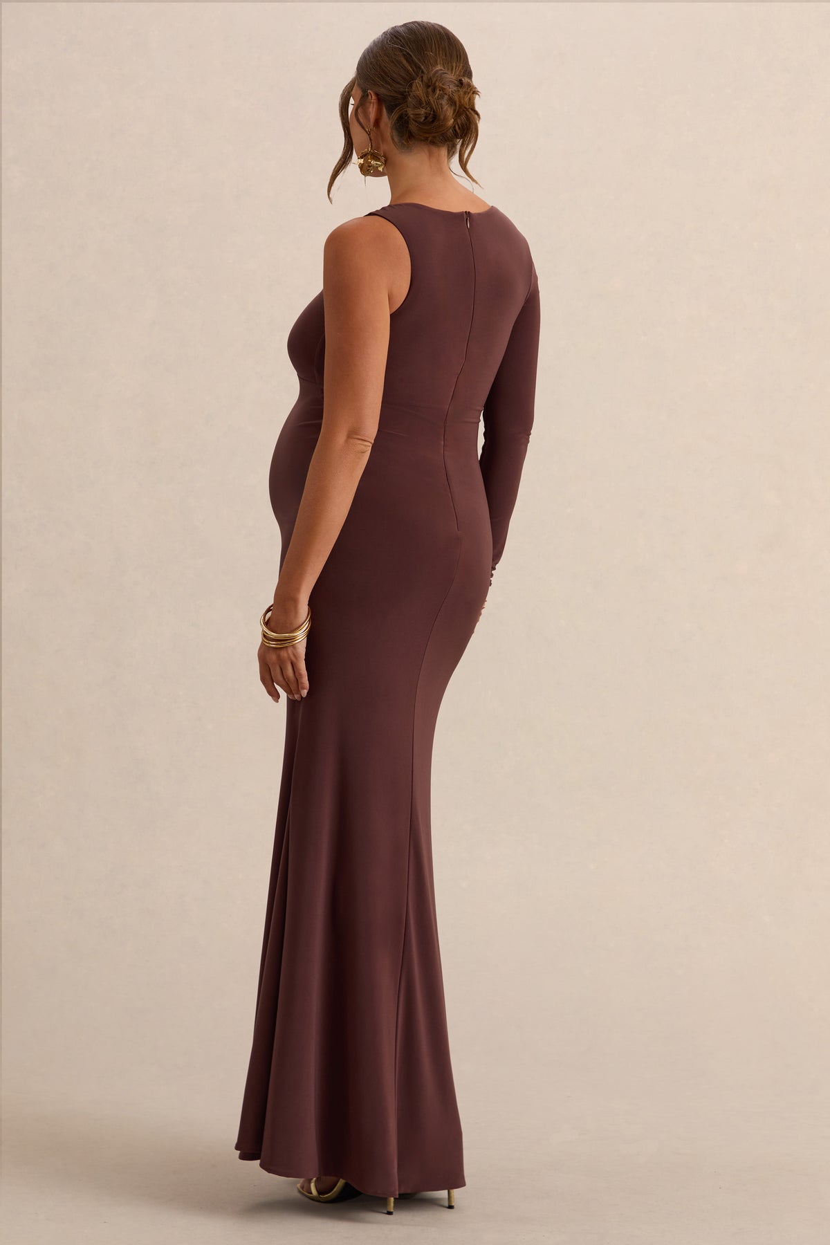 Oh Baby | Brown Maternity One Shoulder Bodycon Maxi Dress - UK 16 DARK Brown Oh Baby | Brown Maternity One Shoulder Bodycon Maxi Dress - UK 16 DARK Brown