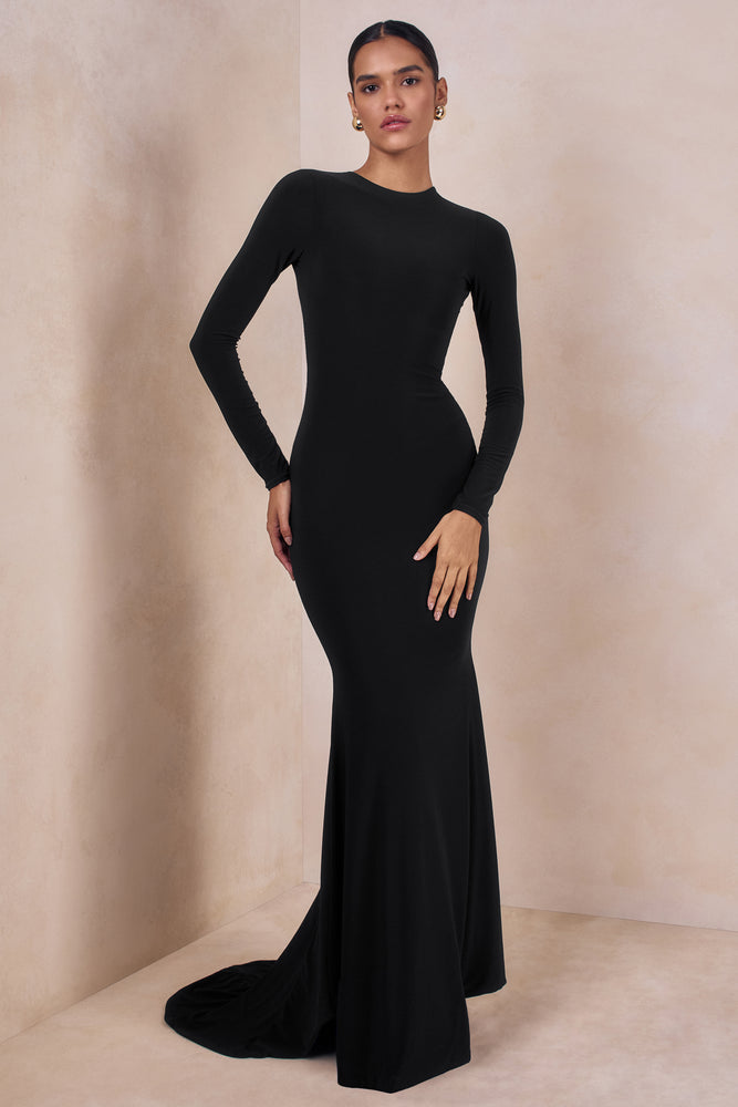 One Step Ahead Black Long Sleeve Backless Fishtail Maxi Dress Club L London - USA One Step Ahead Black Long Sleeve Backless Fishtail Maxi Dress Club L London - USA