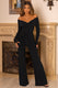 Hand On Heart | Black Twist Front Bardot Long Sleeve Jumpsuit - Club L London - USA
