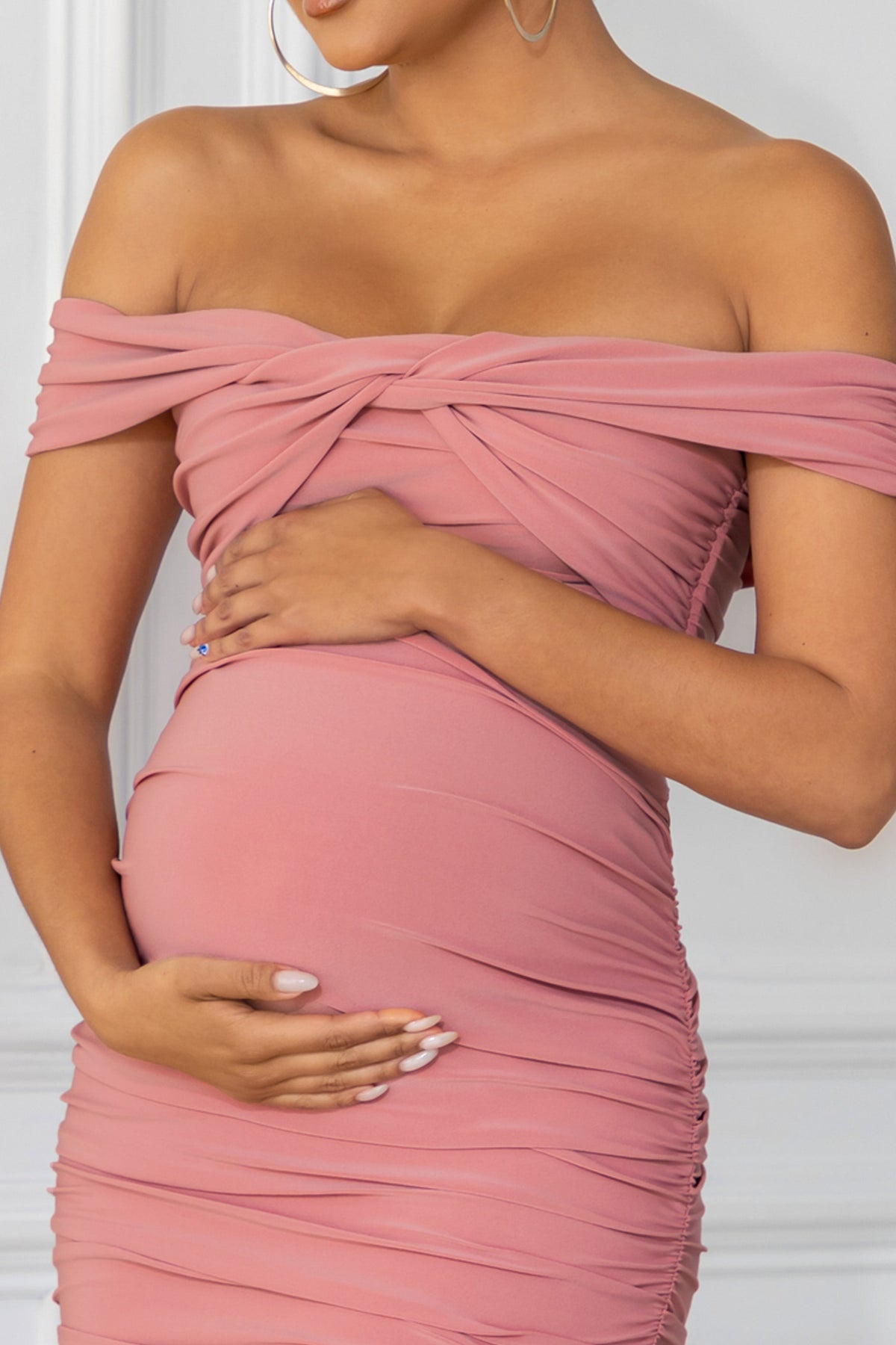 Nelly White Maternity Cami Midi Dress with Twist Plunge – Club L