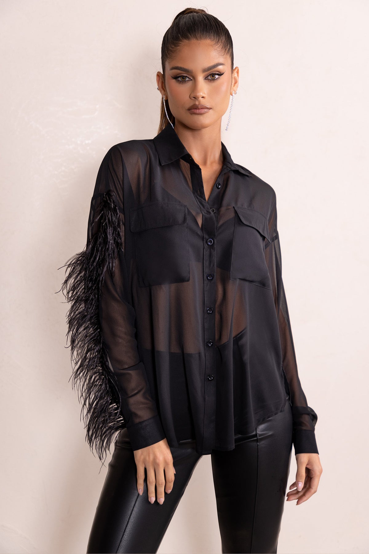 Black Plunging Neckline Top, Women's Fashion, Tops, Blouses on