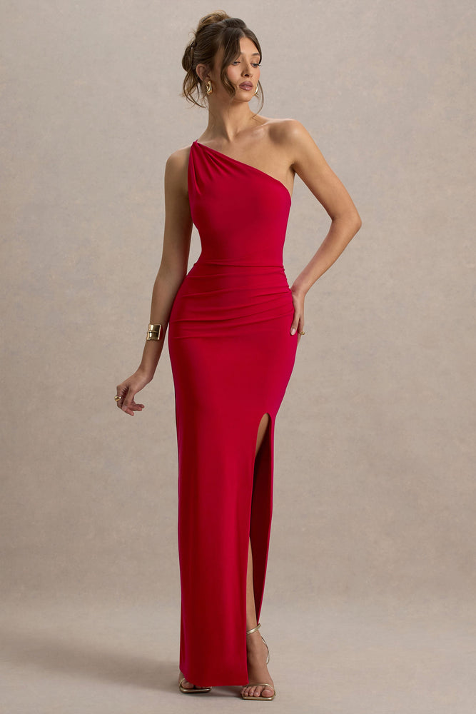 Dressing Up Red One Shoulder Maxi Dress With Open Back Detail Club L London - USA Dressing Up Red One Shoulder Maxi Dress With Open Back Detail Club L London - USA