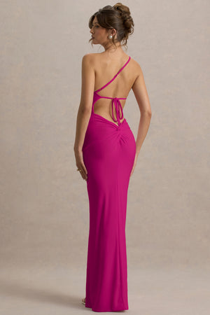 hot pink one shoulder bridesmaid dresses One Shoulder Draped Midi Dress Hot Pink