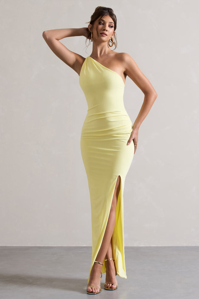 Dressing Up | Lemon One Shoulder Maxi Dress With Open Back Detail - UK 14 Lemon