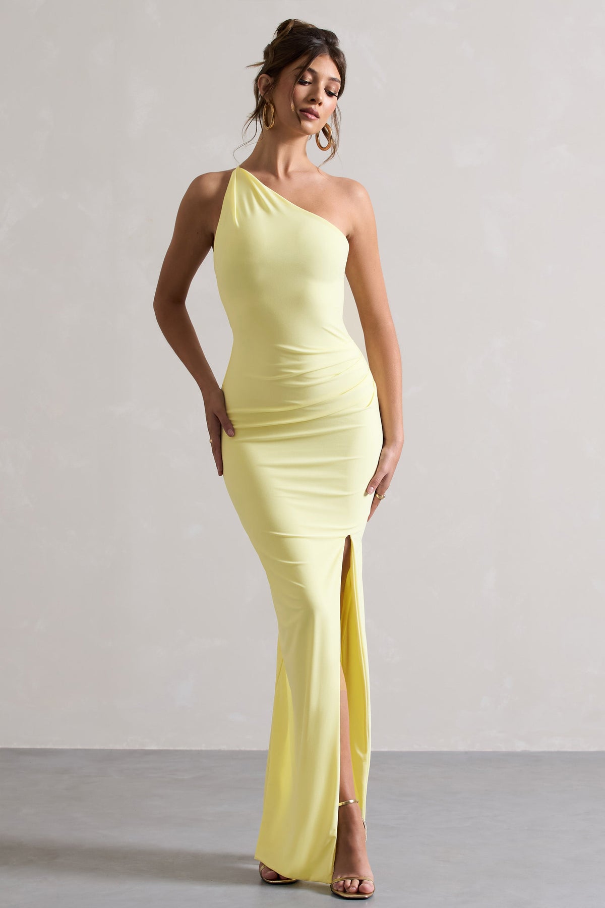 Dressing Up Lemon One Shoulder Maxi Dress With Open Back Detail Club L London - USA Dressing Up Lemon One Shoulder Maxi Dress With Open Back Detail Club L London - USA