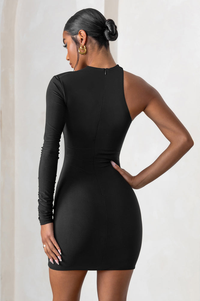 Perfect Touch Black One Shoulder Long Sleeve Mini Dress Club L London USA