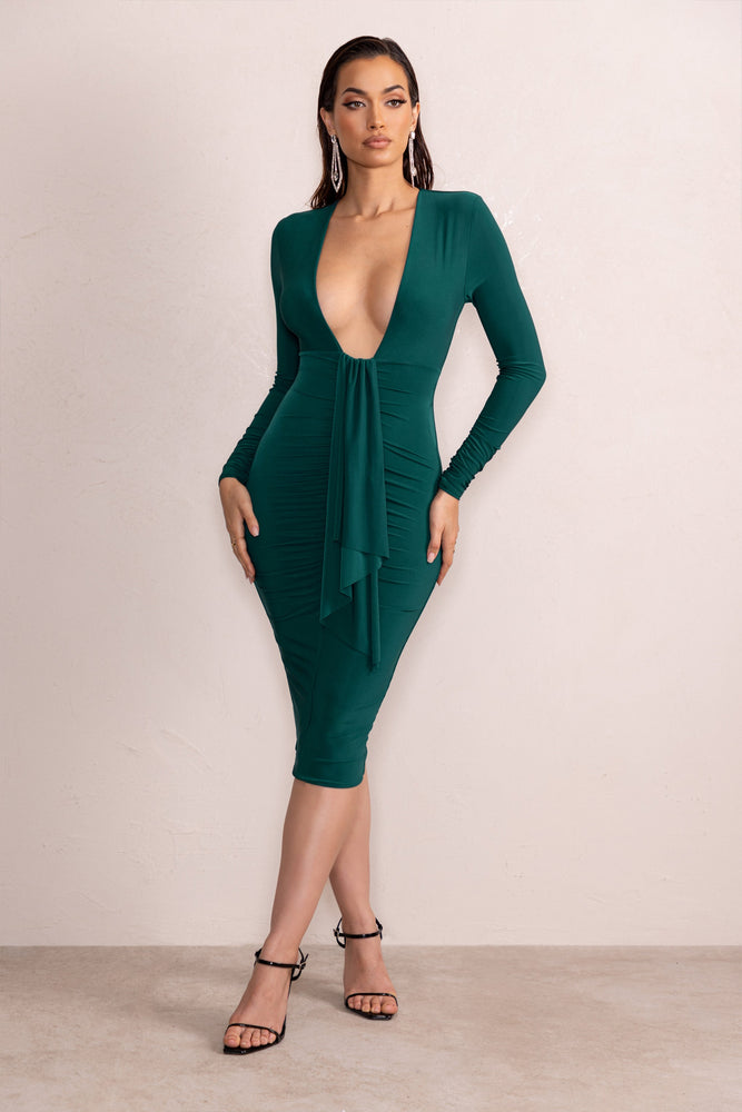 Elivia Bottle Green Velvet Long Sleeve Plunge Neck Maxi Dress – Club L  London - USA