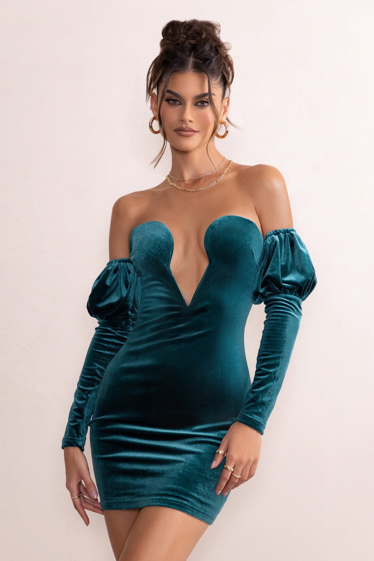 Ivy Teal Velvet Cut Out Mini Dress With Ruffle Sleeves – Club L London Ivy Teal Velvet Cut Out Mini Dress With Ruffle Sleeves – Club L London