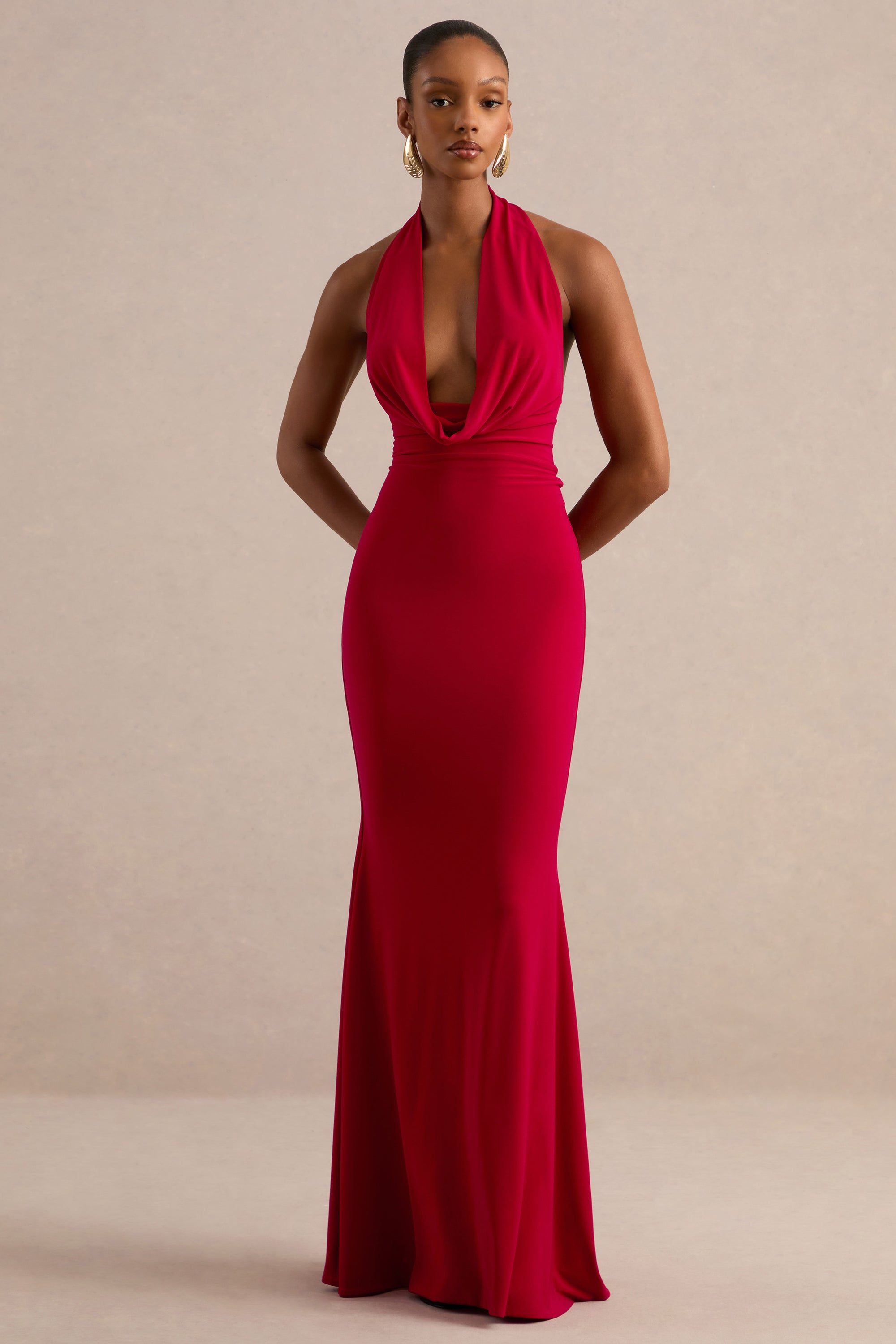 milani cut out maxi dress | RED Backless Cowl Neck Fishtail Fishtail skirt Color:Peacock Peacock Jovani Hot Pink One-Sleeve Ysolde Lace Dress