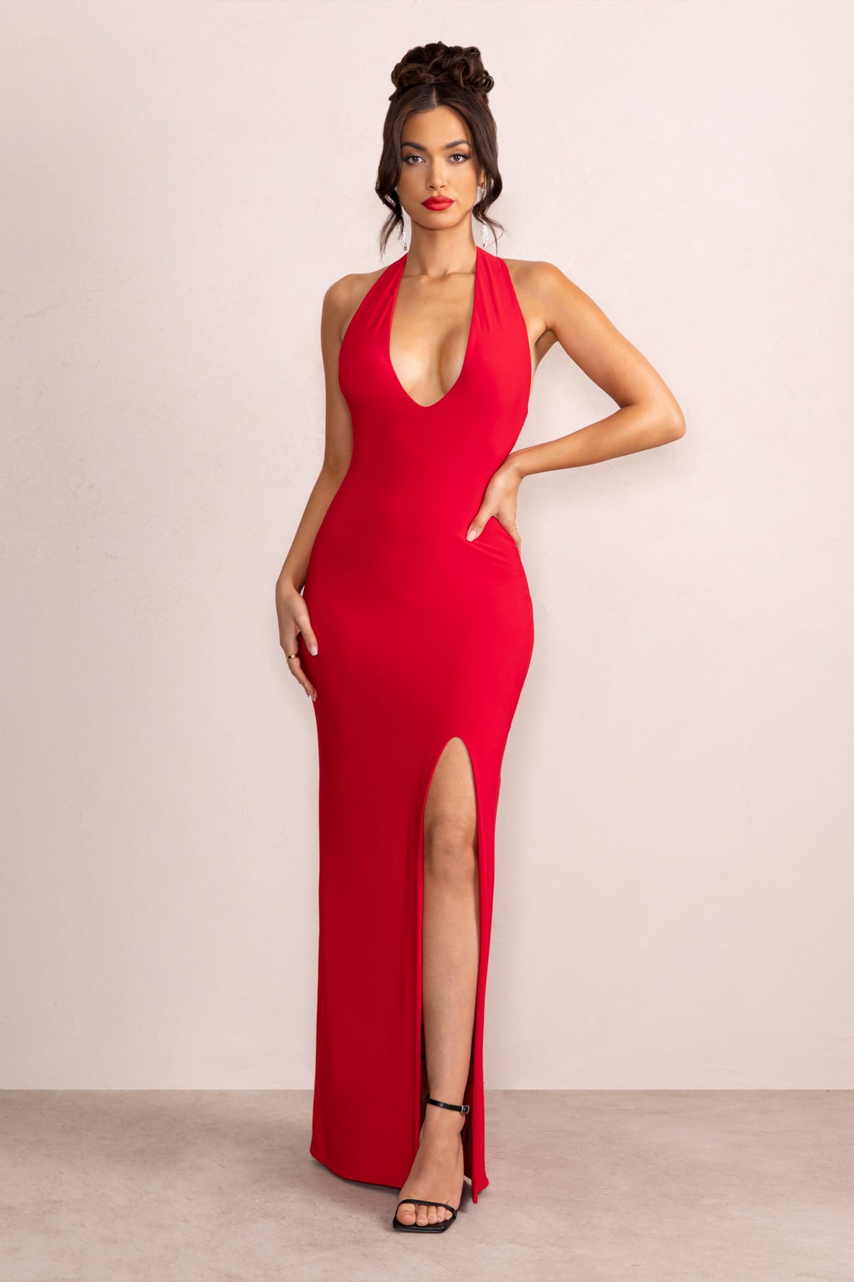 Run The World Red Plunge Neckline Ruffle Maxi Dress – Club L London - USA