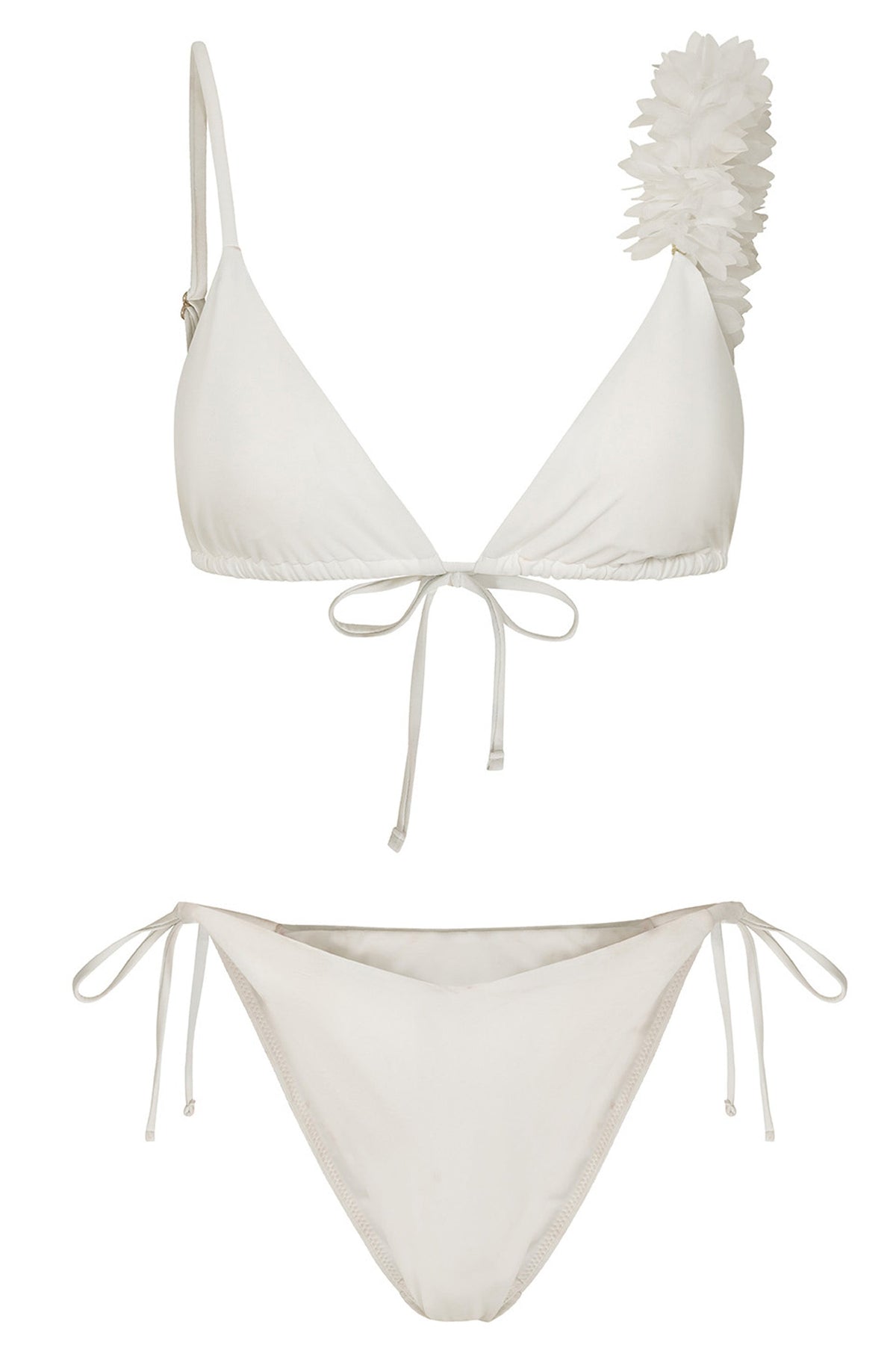 Lume Swimwear Eugenia White Print Strappy Criss Cross Halter Top and Low  Rise Cut Out Bikini Bottom Swimwear Swimsuit Set