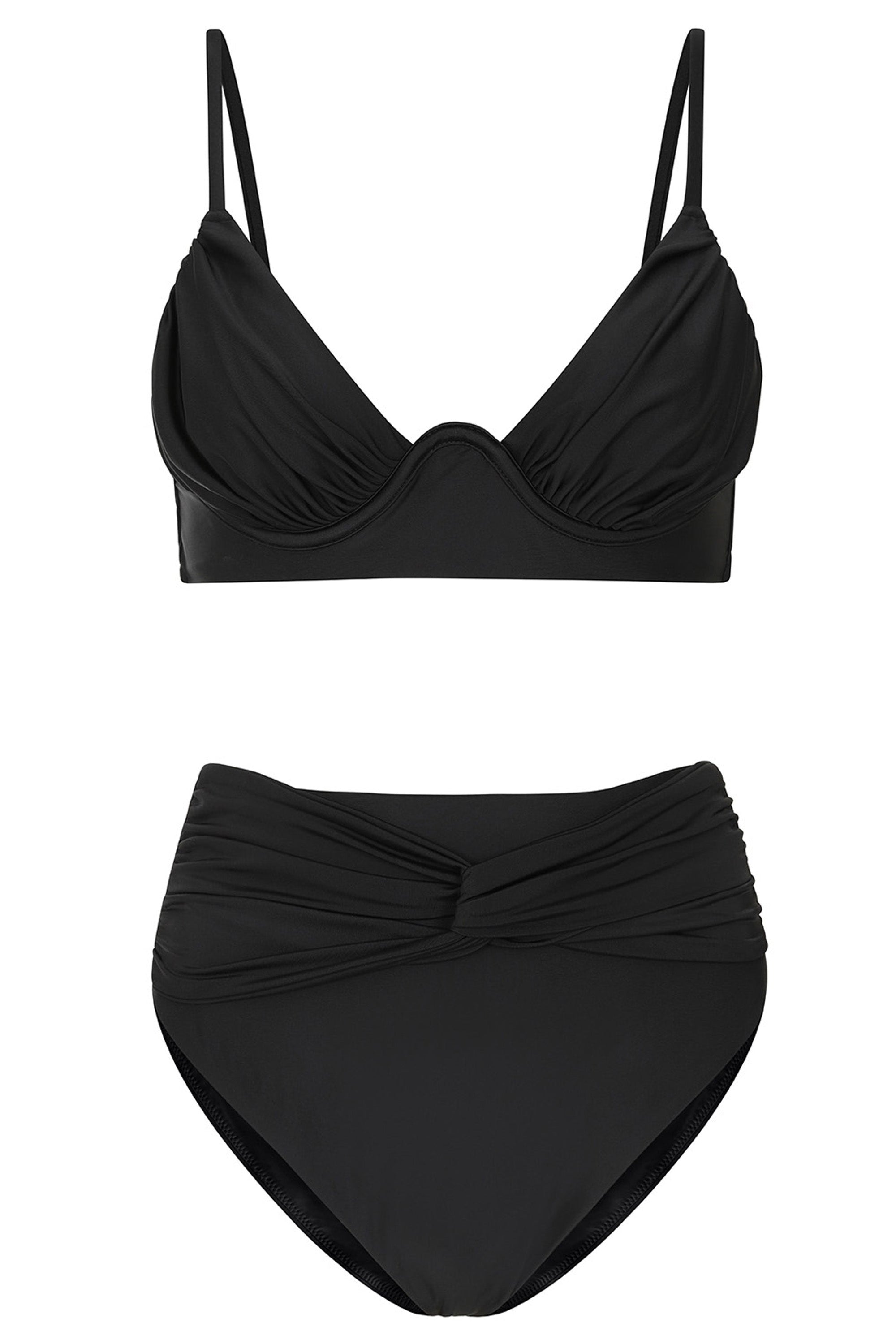 High Tide | Black High Waisted Twist Front Bikini Bottoms - Club L London - USA