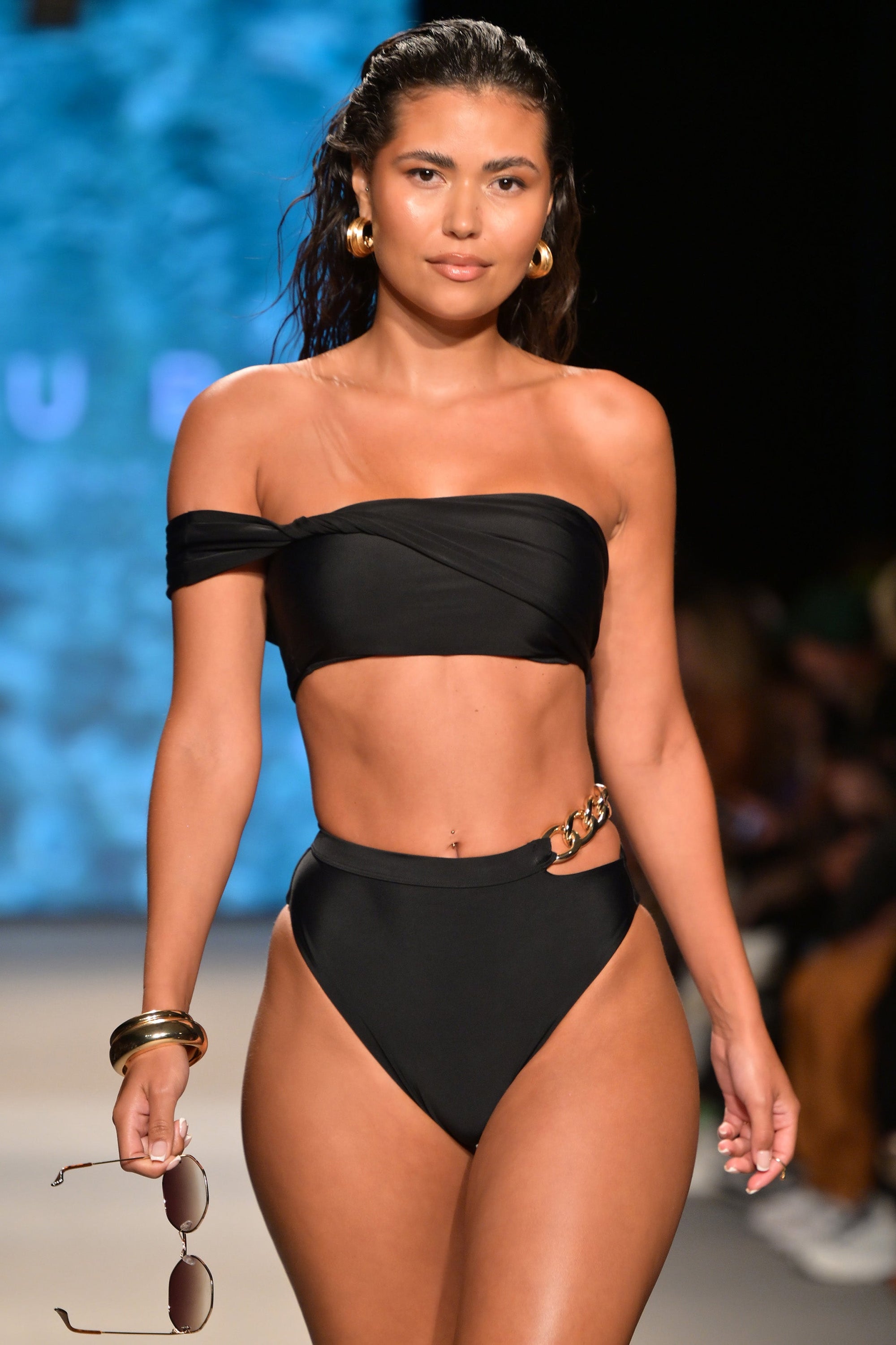 Dusk | Black Draped Bandeau Bikini Top - Club L London - USA