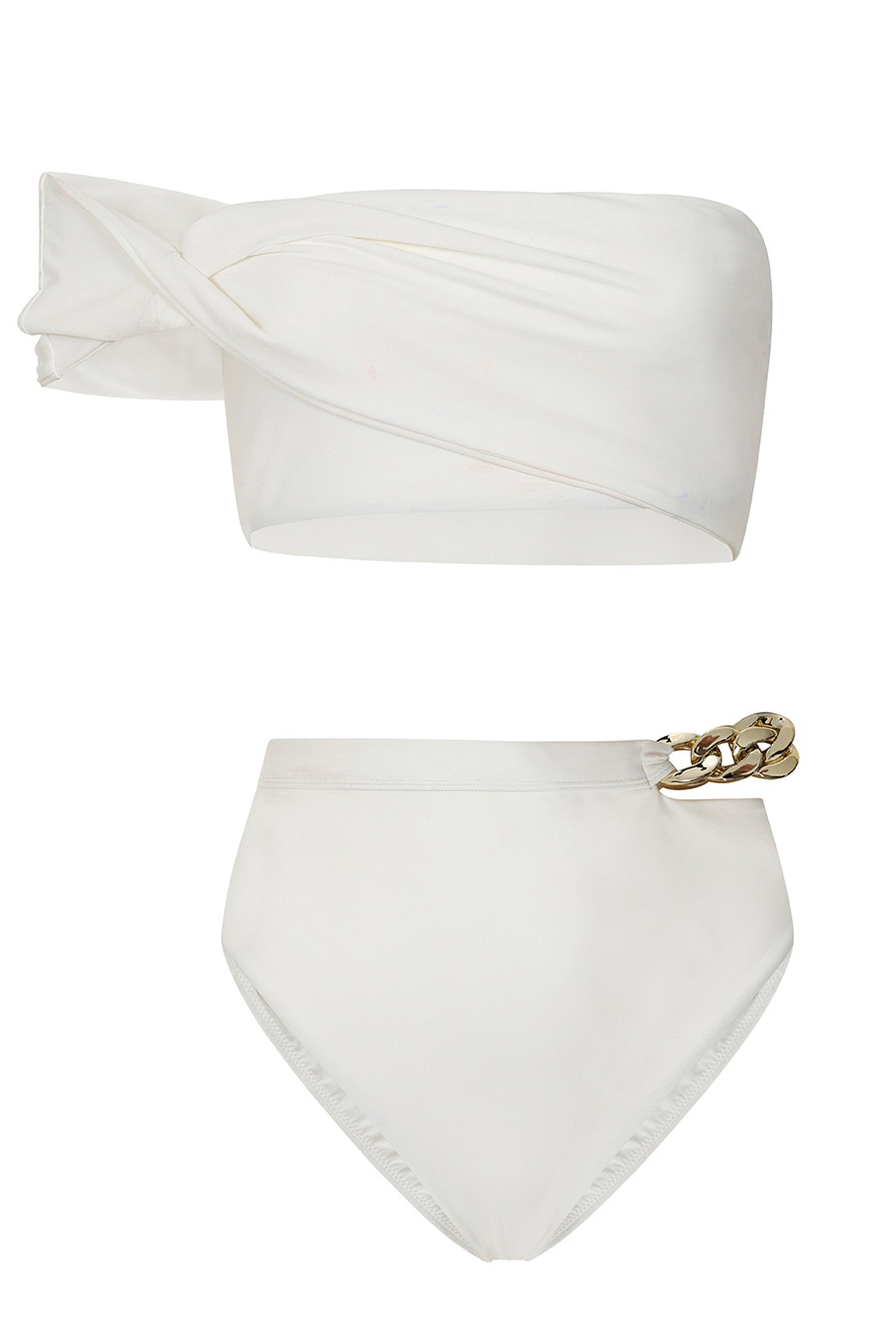 Dusk | White Draped Bandeau Bikini Top - Club L London - USA