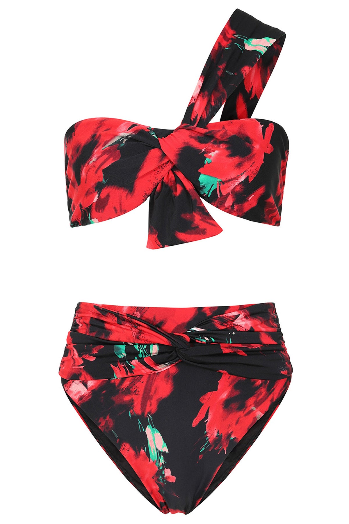 Bowline | Multi Print One Shoulder Knotted Bikini Top - Club L London - USA