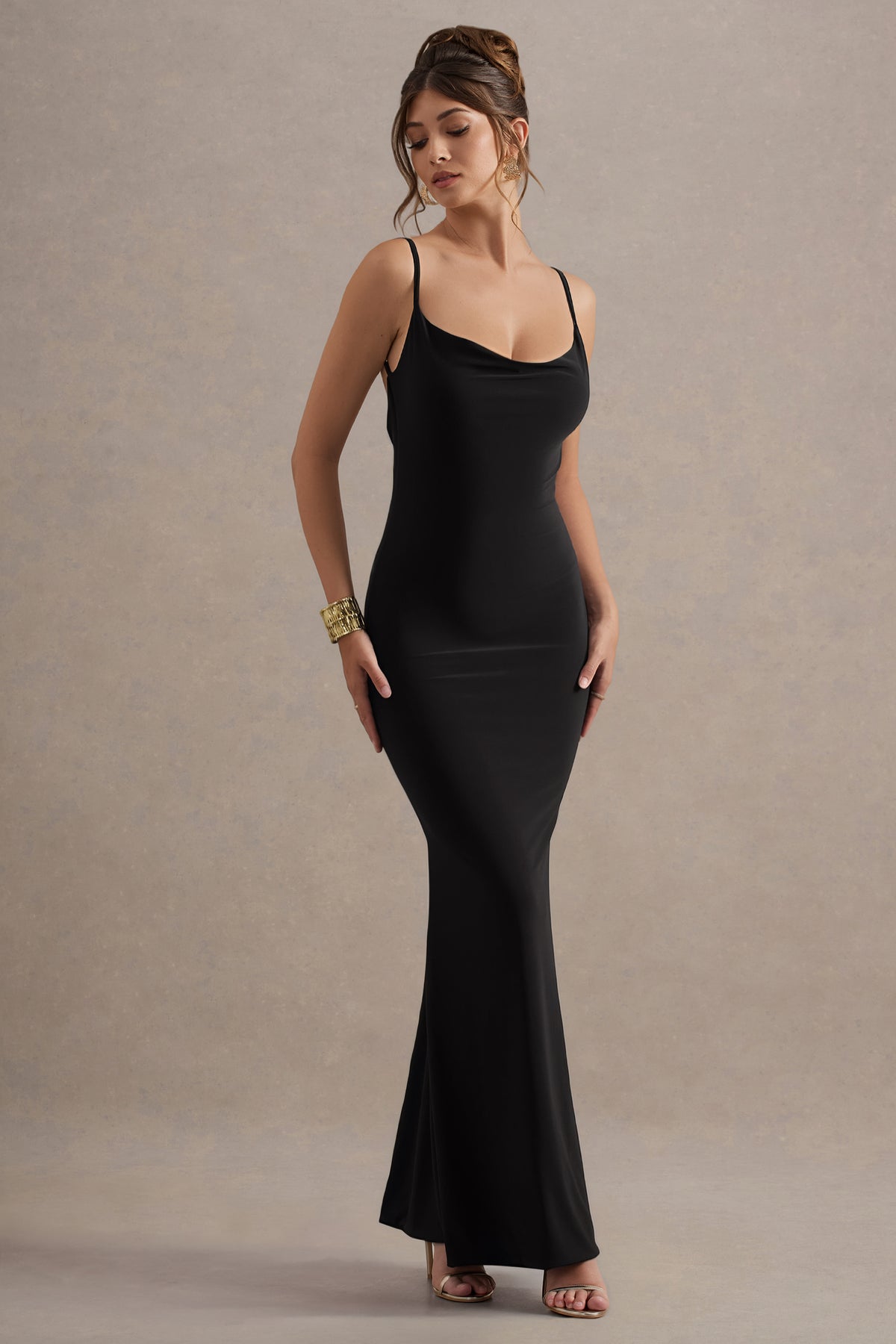 Francoise | Black Cowl Neck Backless Maxi Dress With Lace Insert, US 6 / Black Francoise | Black Cowl Neck Backless Maxi Dress With Lace Insert, US 6 / Black