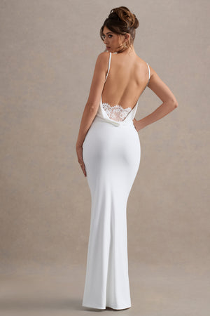 Francoise White Cowl Neck Backless Maxi Dress With Lace Insert Club L London - USA Francoise White Cowl Neck Backless Maxi Dress With Lace Insert Club L London - USA