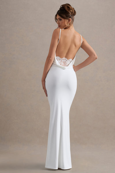 backless white dress White Casual Wedding Dress With Train Bateau Neck Sleeveless Sexy Backless Satin Fabric Mermaid Bridal Gowns