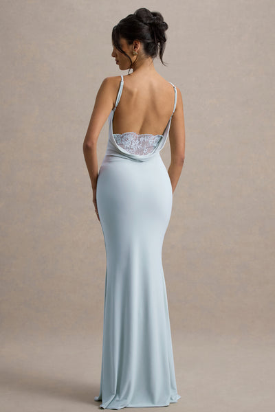 lac bleu dress Francoise | Light BLUE Cowl Neck Backless Maxi With Lace Insert Color:Pastel Green SPD-SL Adult IC501 Indoor Perfectly suited to any Chambray