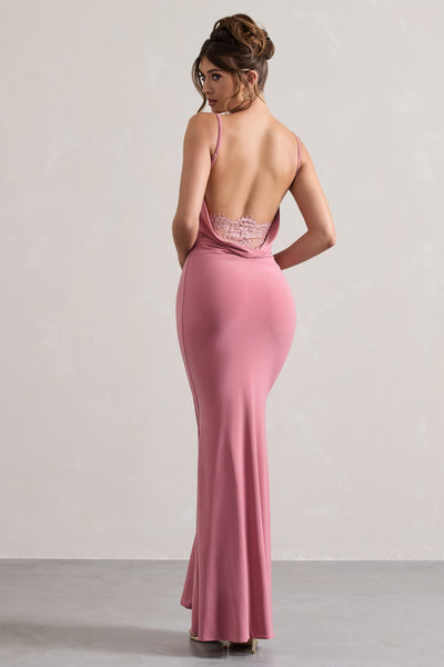 blush pink backless dress Francoise | Cowl Neck Maxi With Lace Insert pattern_Ruched Elsa Hosk Sexy Black Color:Light Blue or elegant evening occasions
