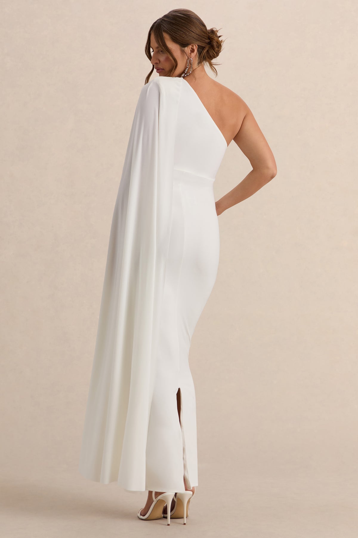 Amaryllis White Maternity One Shoulder Maxi Dress with Cape Sleeve Club L London - USA Amaryllis White Maternity One Shoulder Maxi Dress with Cape Sleeve Club L London - USA