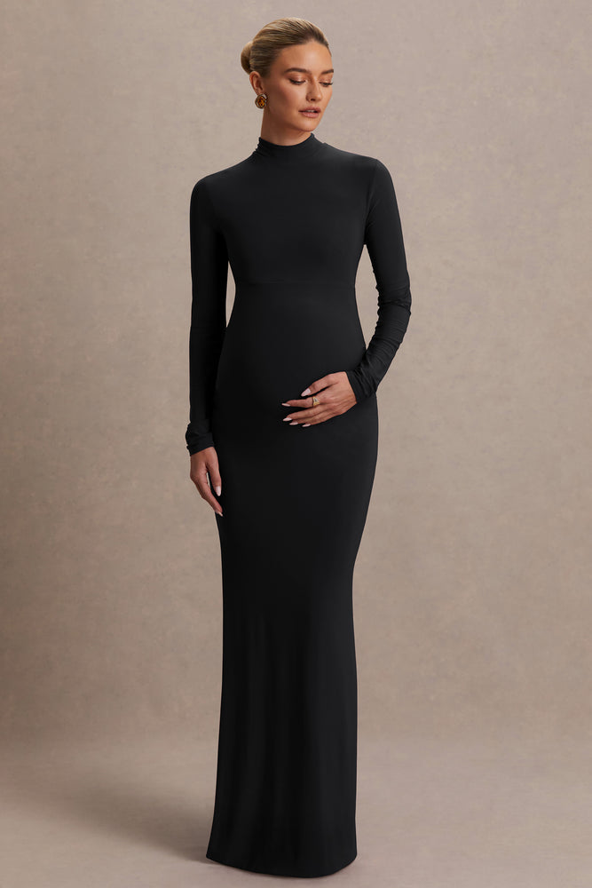 Black Sequin Long Sleeve Sequin Maternity Dress Alejandra Black Maternity  Long Sleeve High Neck Maxi Dress  Club