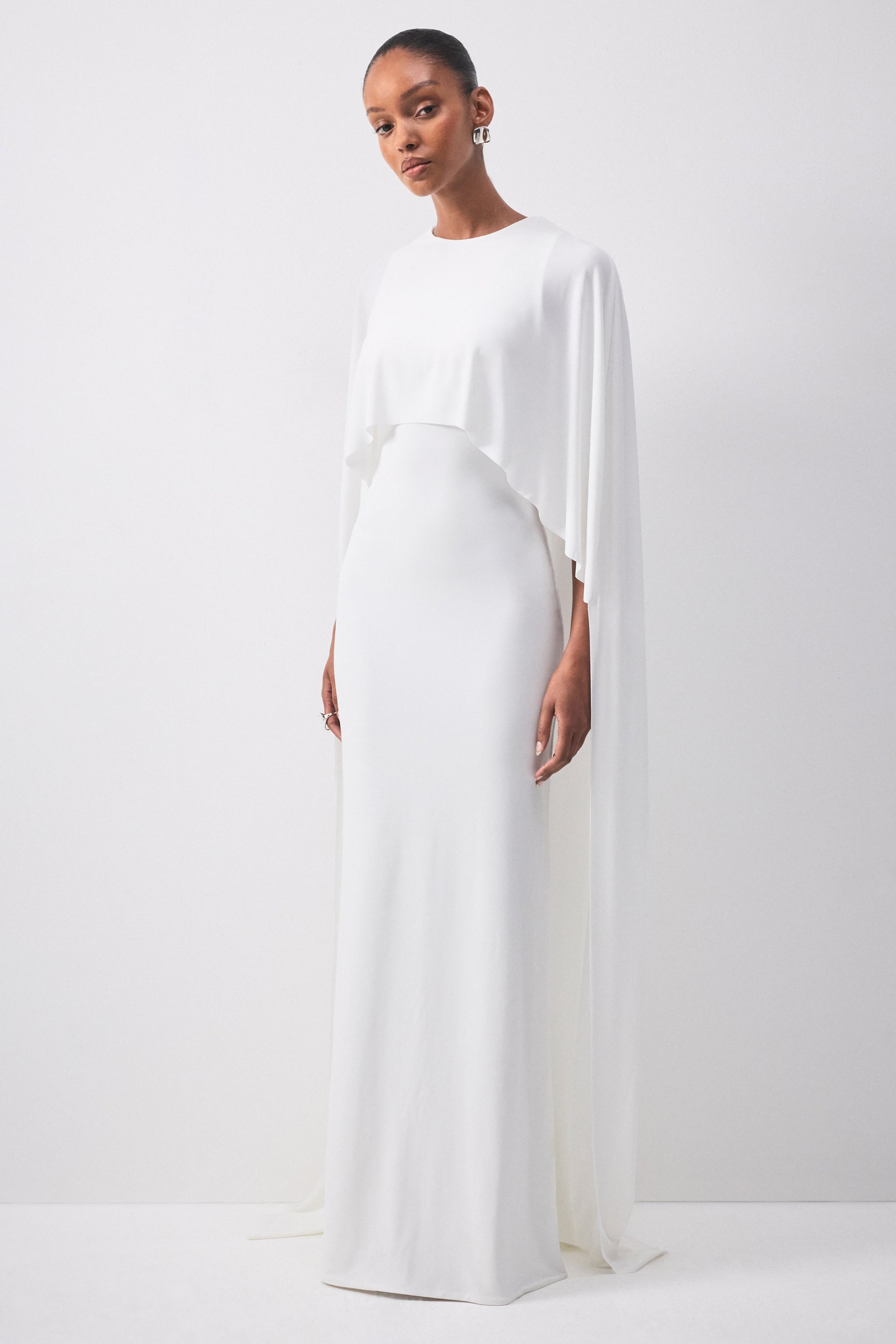 Padma | White Draped Maxi Dress With Cape Sleeves – Club L London