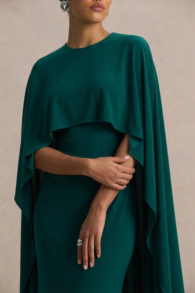 Padma Bottle Green Draped Maxi Dress With Cape Sleeves Club L London - USA Padma Bottle Green Draped Maxi Dress With Cape Sleeves Club L London - USA