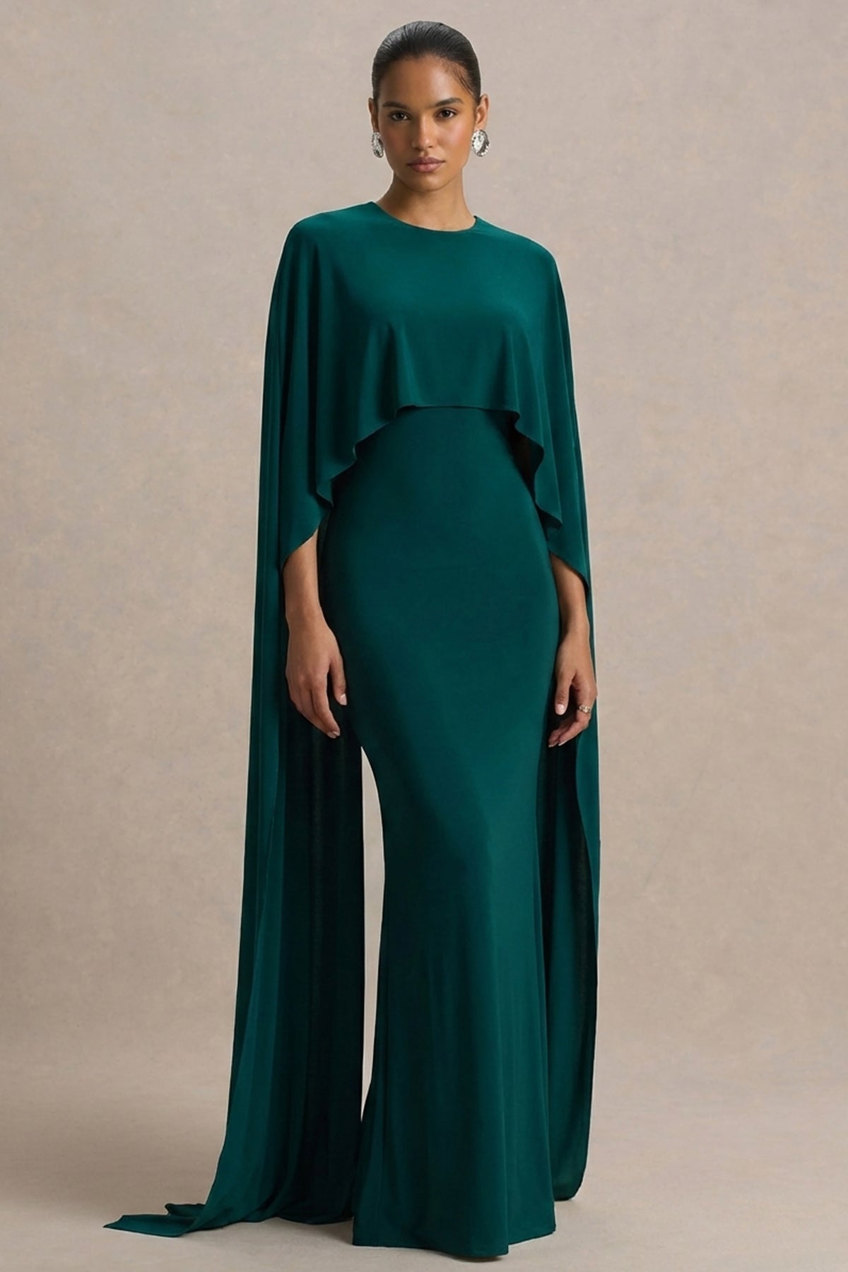 Padma | Bottle Green Draped Maxi Dress With Cape Sleeves US 12 / Bottle Green Padma | Bottle Green Draped Maxi Dress With Cape Sleeves US 12 / Bottle Green