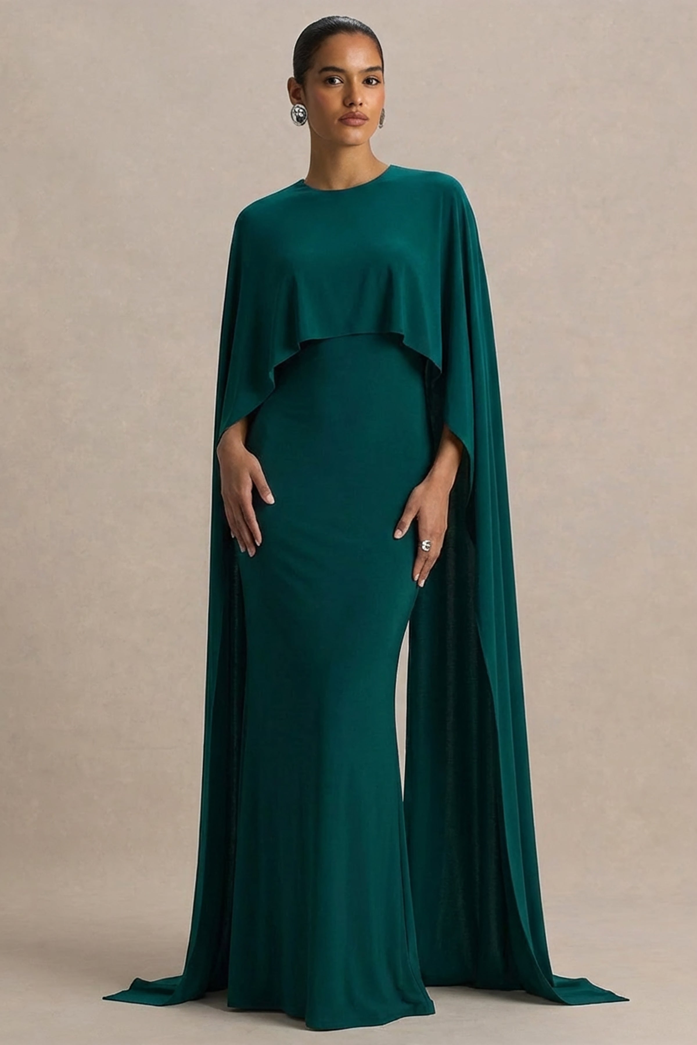 Padma | Bottle Green Draped Maxi Dress With Cape Sleeves – Club L
