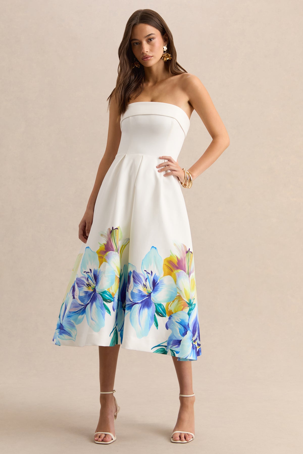 ECM-HR-CL133341264 - Annalise - Blue And Yellow Floral Border Print Bandeau Skater Midi Dress 05.jpg