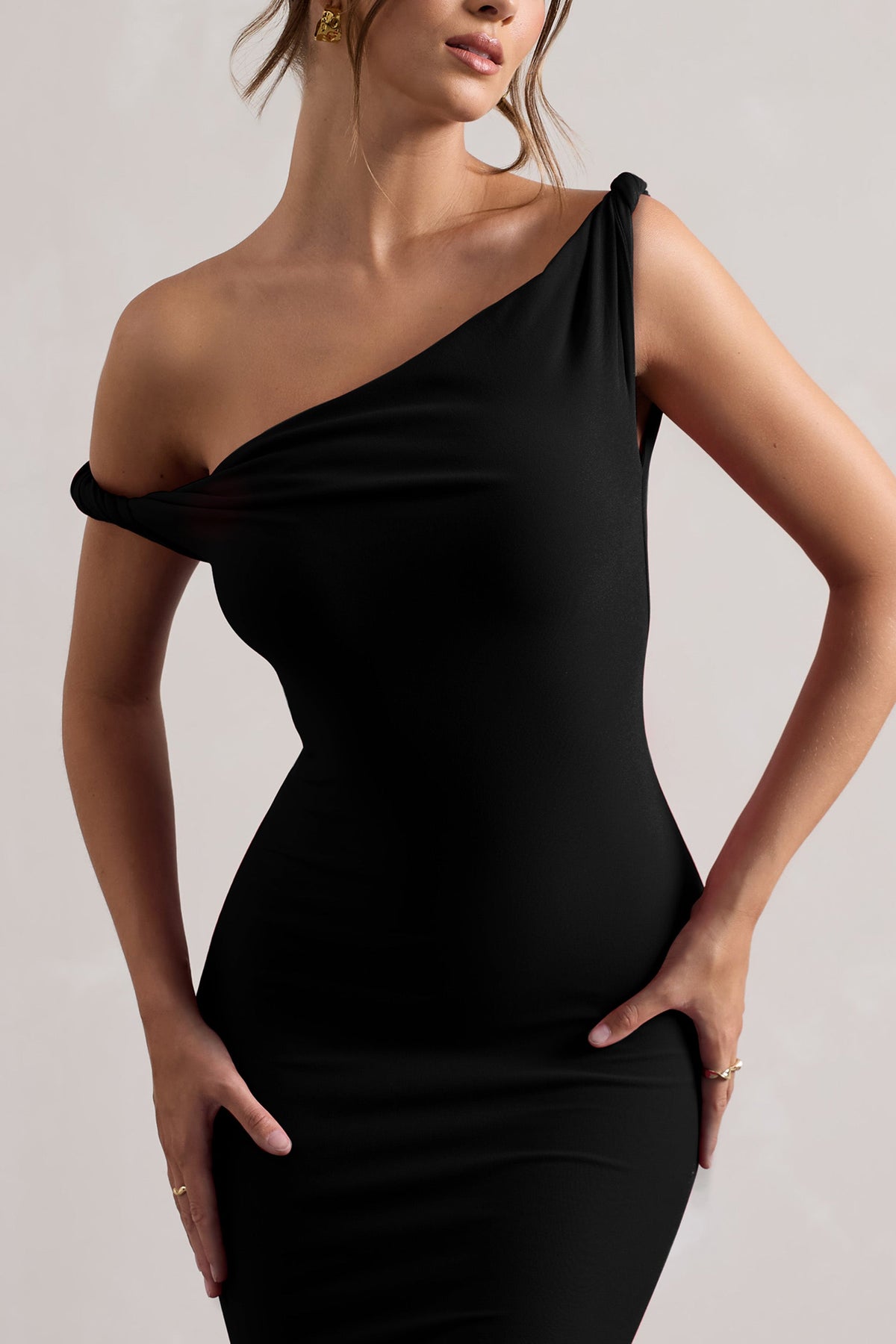 Lita Black Twisted Asymmetric Maxi Dress Club L London - USA Lita Black Twisted Asymmetric Maxi Dress Club L London - USA