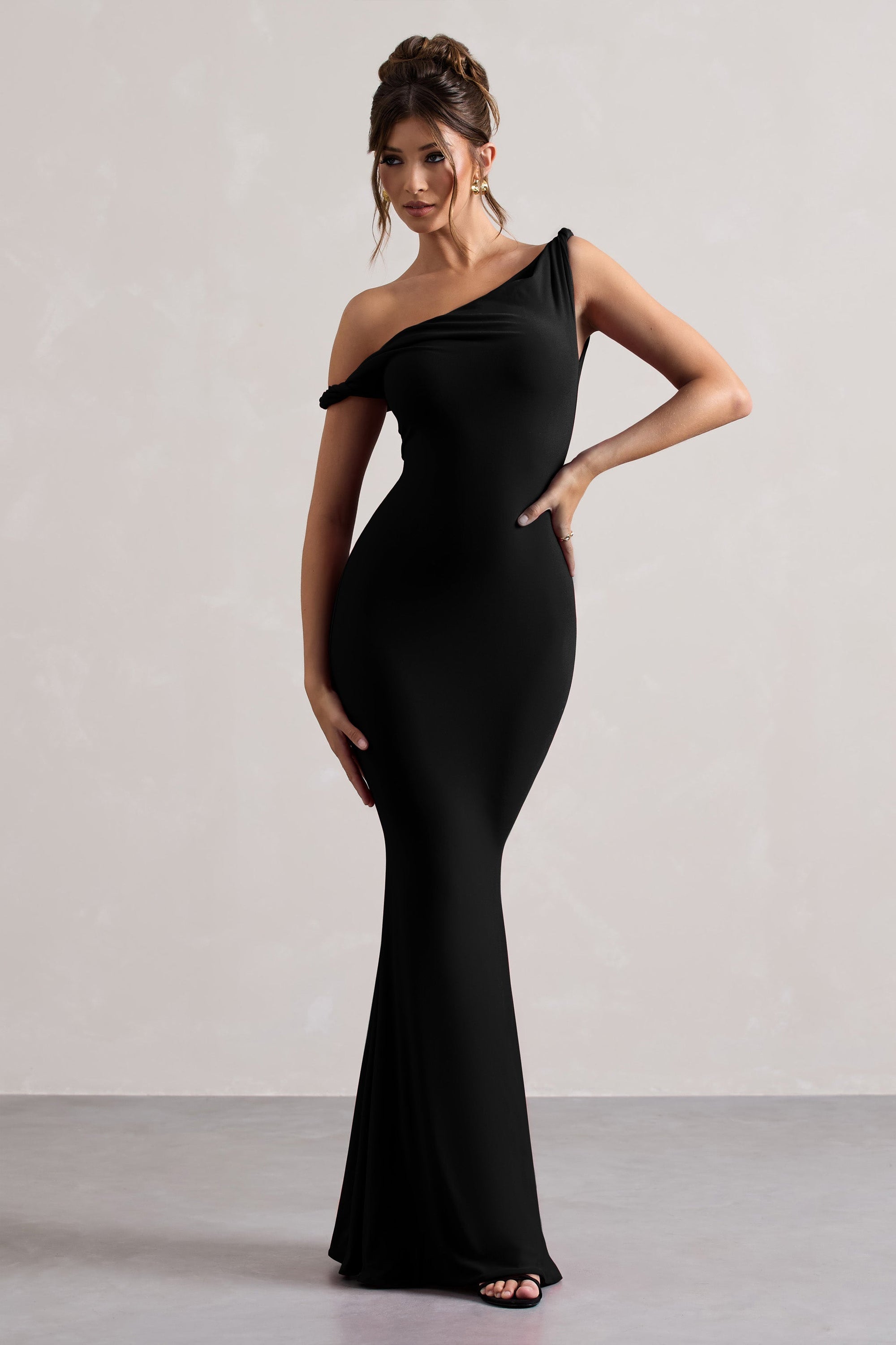 black twisted asymmetric maxi dress UK 6 / BLACK