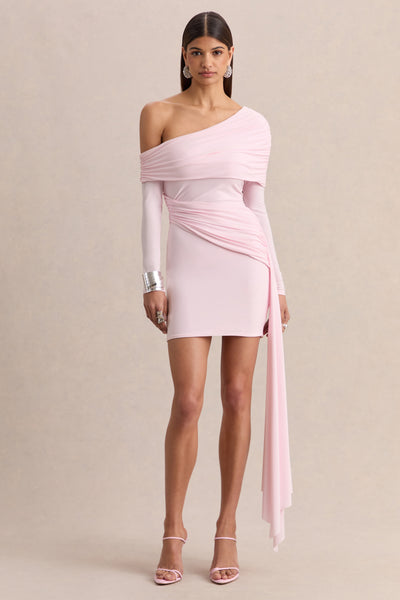 Savita | Light PINK Ruched Asymmetric Mini Dress With Drape