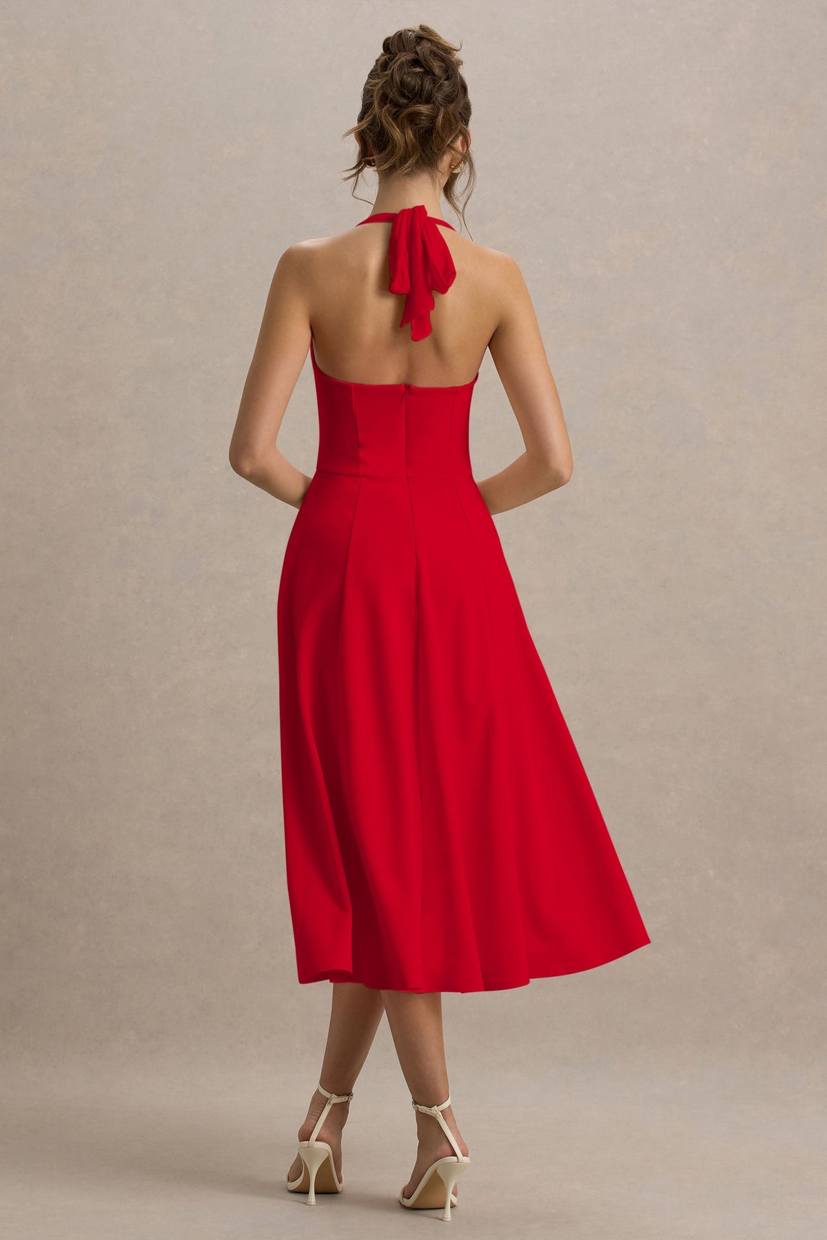 Auburn Red Halter Skater Midi Dress Club L London - USA Auburn Red Halter Skater Midi Dress Club L London - USA
