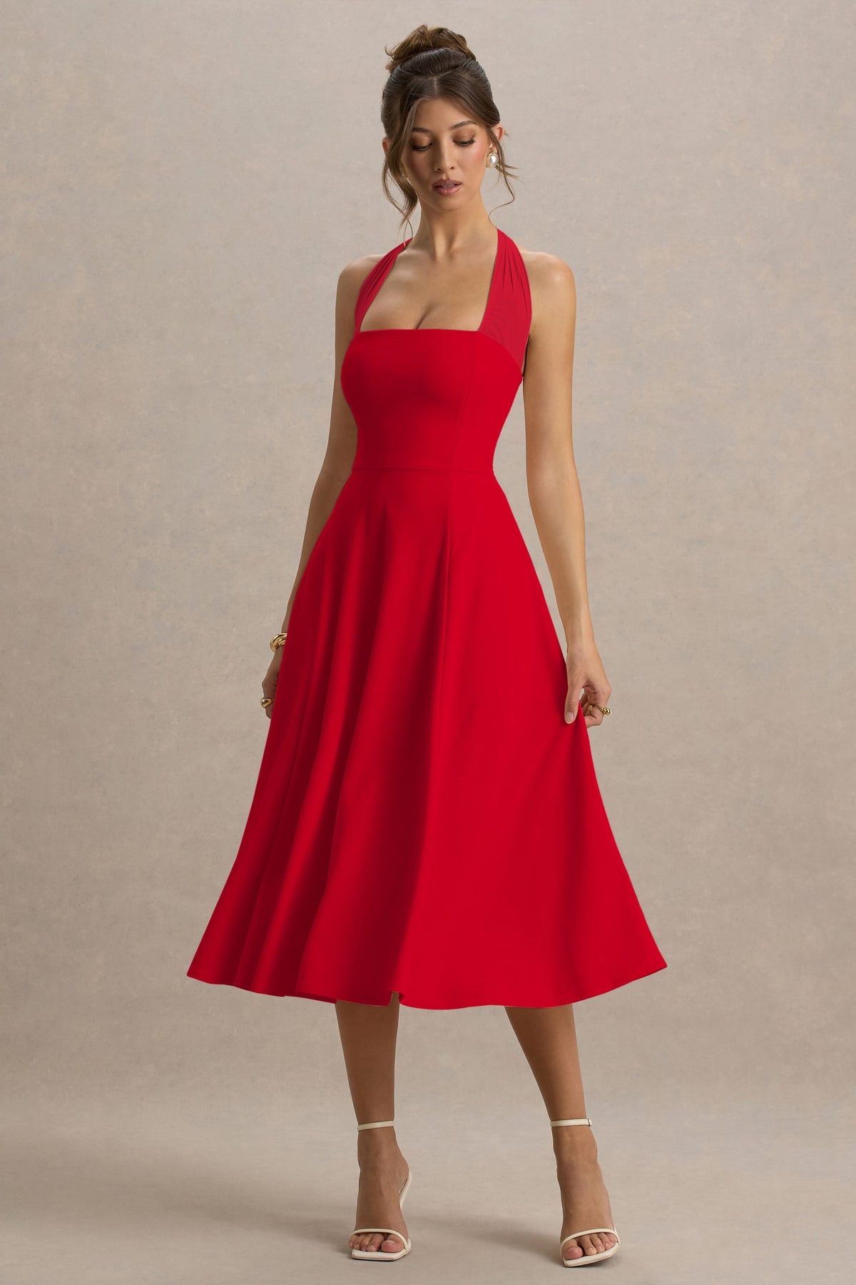 Auburn | RED Halter Skater Midi Dress - UK 6 RED Auburn | RED Halter Skater Midi Dress - UK 6 RED