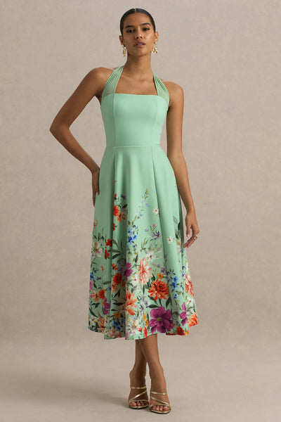 coast mint green dress Auburn | Mint Placement Floral Halter-Neck Midi Dress