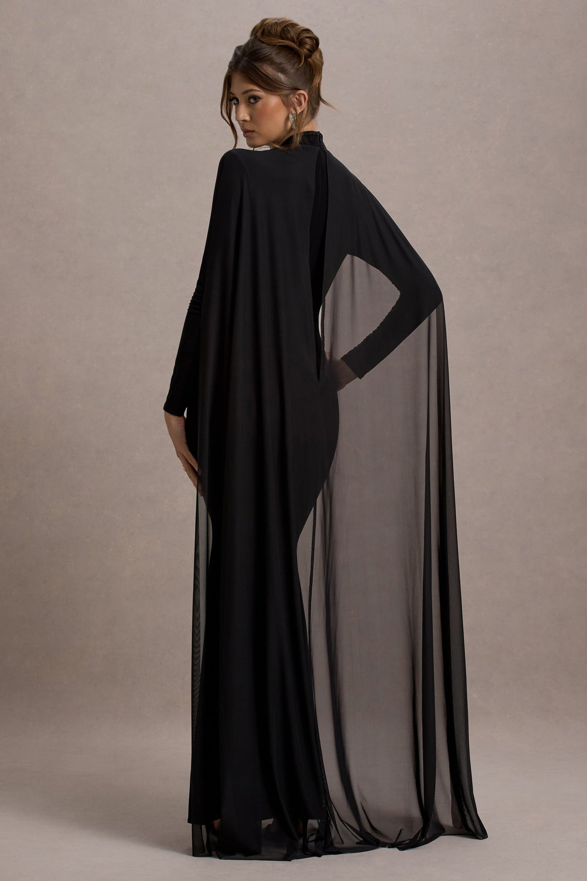 La Nuit Black High-Neck Long-Sleeve Maxi Dress With Cape Club L London - USA La Nuit Black High-Neck Long-Sleeve Maxi Dress With Cape Club L London - USA